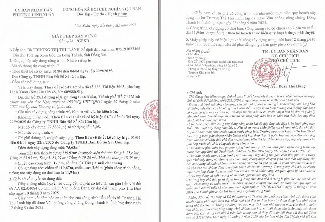 Cấp phép xây dựng phường Linh Xuân nhanh chóng, đúng quy định