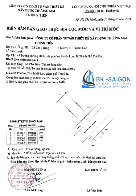 Biên bản bàn giao mốc ranh phường Long Trường