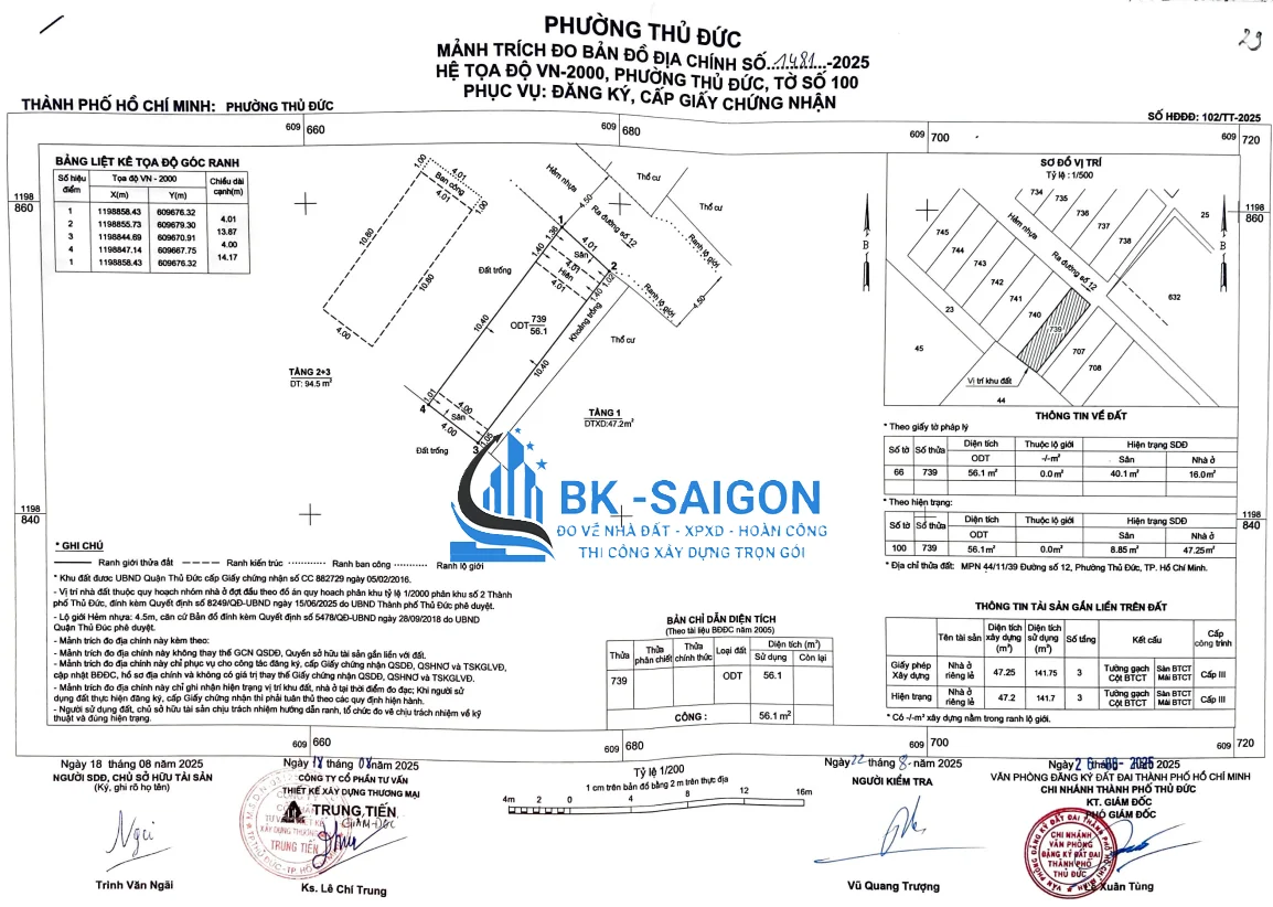 Dịch vụ đo đạc hoàn công nhà đất Thủ Đức nhanh chóng, chính xác
