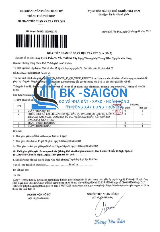 Công Ty Đo Vẽ, Hoàn Công Nhà Phường Bến Thành