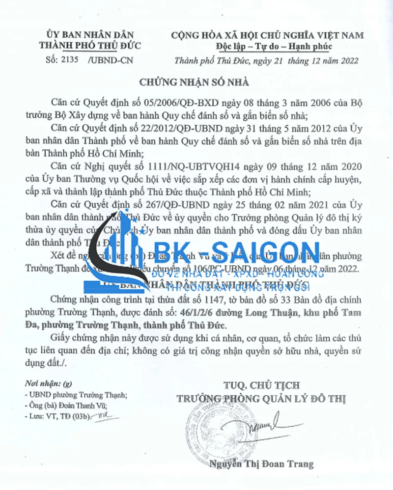 Xin cấp số nhà Tp. HCM