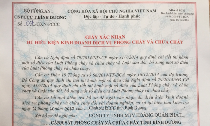 chi phí xin giấy phép pccc hộ kinh doanh