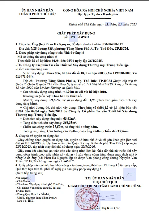 Xin giấy phép xây dựng phường Tây Thạnh