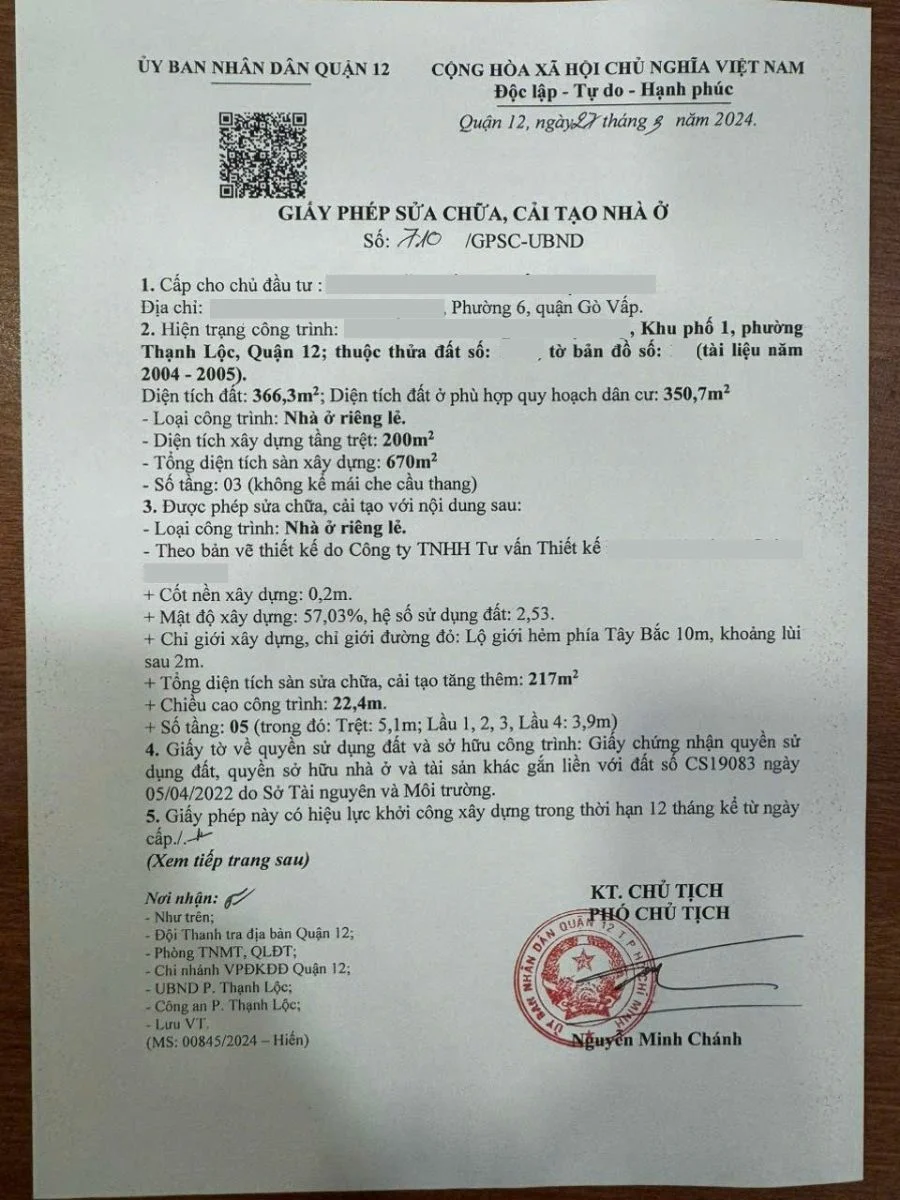 Xin giấy phép cải tạo nhà Thủ Đức