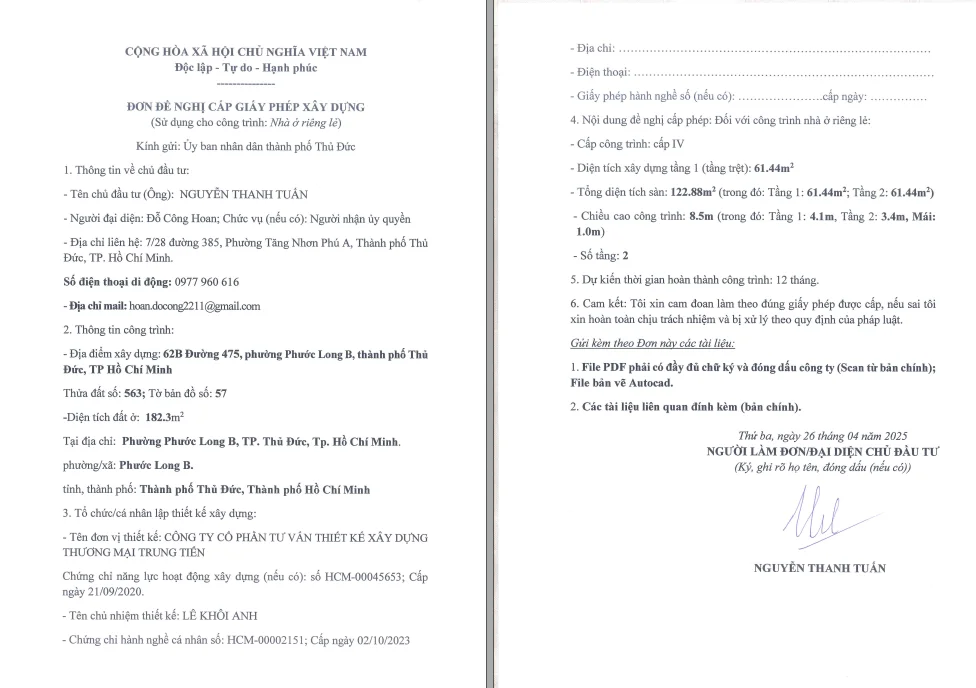 Xin giấy phép cải tạo nhà Thủ Đức