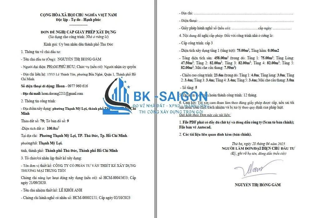 Xin giấy phép xây dựng phường An Phú Đông, TPHCM