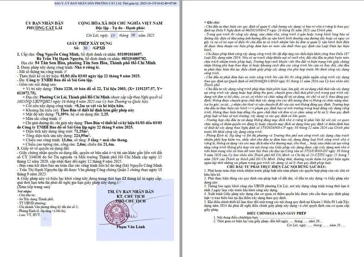 Xin giấy phép xây dựng phường Chánh Hưng, Tp. HCM