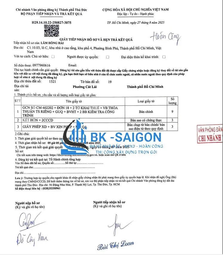 thủ tục làm hoàn công nhà ở