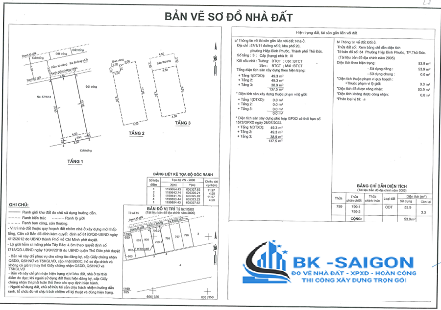 Bản vẽ hiện trạng nhà đất phường Thủ Đức