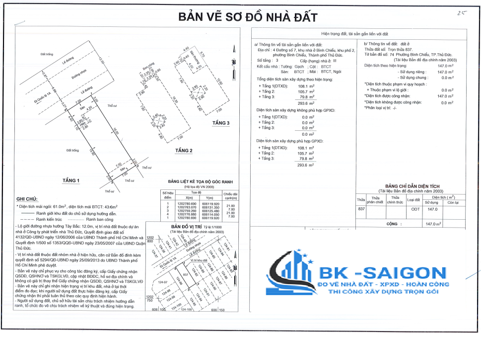 Bản vẽ hiện trạng nhà đất phục vụ công tác cấp đổi phường Tam Bình