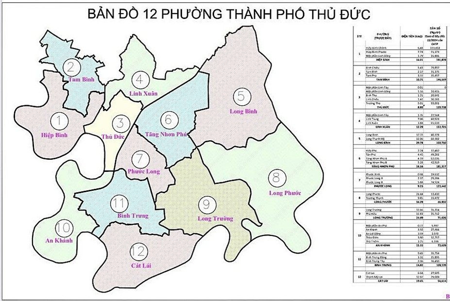 Bản đồ Cập Nhật 12 Phường Mới thành phố Thủ Đức sau khi sát nhập
