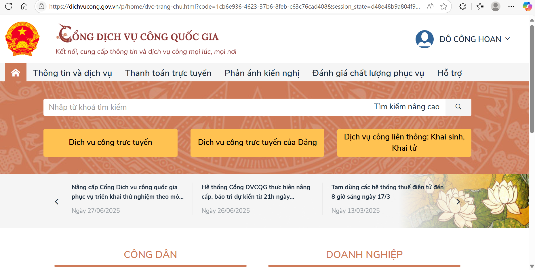 Công dịch vụ công nộp hồ sơ cấp đổi