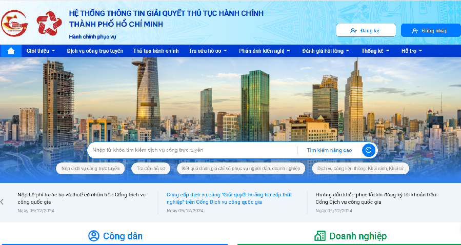Cổng dịch vụ công thành phố hồ chí minh