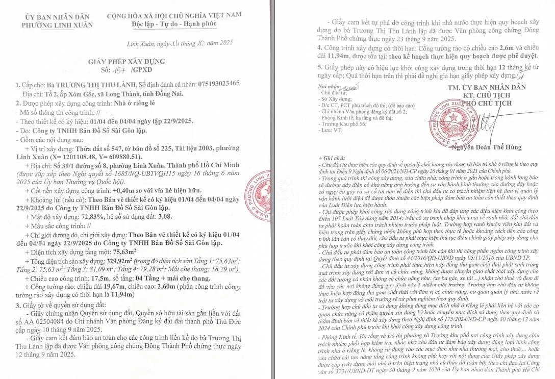Lệ Phí Xin Giấy Phép Xây Dựng Thủ Đức