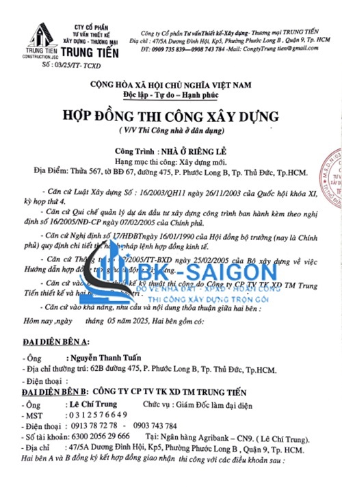 Dịch vụ xây nhà trọn gói phường Tăng Nhơn Phú, TP. HCM